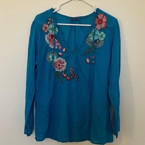 Johnny Was Embroidered Blue Women's Top